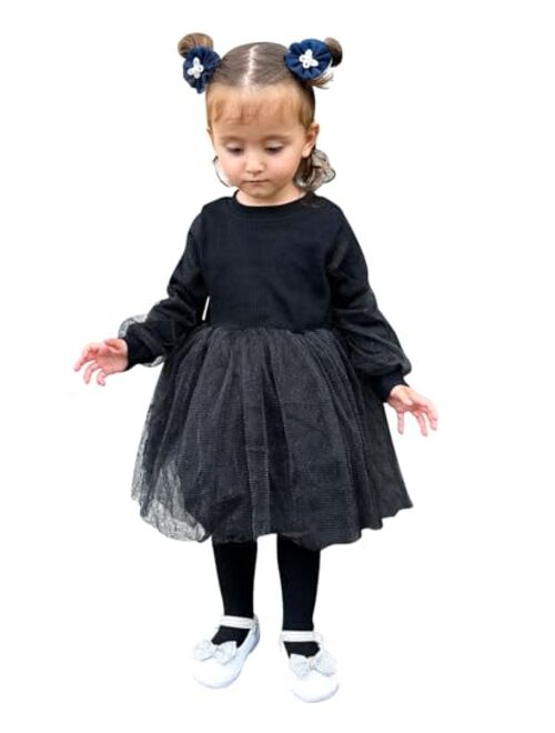 BFUSTYLE Baby Girls Tulle Dress Toddler Kids Long Sleeve Knit Dresses 1-5 Years