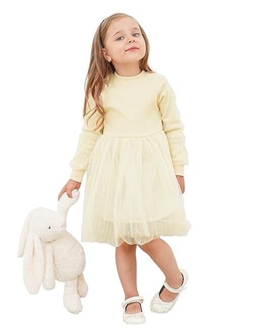 BFUSTYLE Baby Girls Tulle Dress Toddler Kids Long Sleeve Knit Dresses 1-5 Years