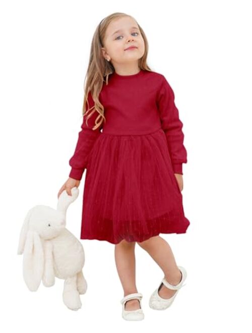 BFUSTYLE Baby Girls Tulle Dress Toddler Kids Long Sleeve Knit Dresses 1-5 Years