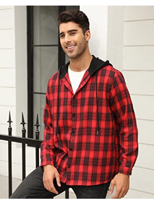 APCKI Mens Hoodie Plaid Shirt Long Sleeve Lightweight Flannel Shirt Jackets Casual Button Down Proclub Shirt