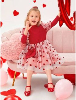 Kids QTFun Little Girls' Cute Heart Mesh Long Sleeve Dress For Autumn/winter