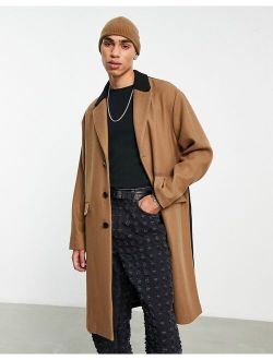 unlined over coat with color block in stone and black