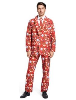 Gardentime Christmas Suits for Men Party Ugly Funny Costume Adult Novelty Mens Xmas Jacket Outfit Cosplay with Pants Tie