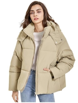 Gihuo Womens Puffer Jacket Full Zip Quilted Hooded Bubble Coats Padded Jacket Long Sleeve Winter Warm Coat Pocket