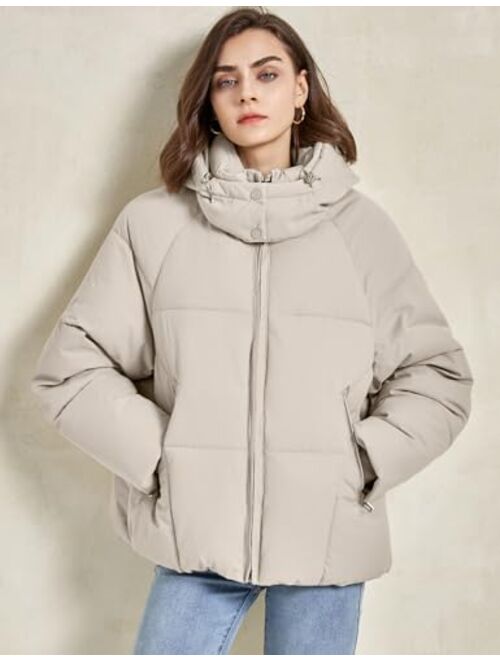 Gihuo Womens Puffer Jacket Full Zip Quilted Hooded Bubble Coats Padded Jacket Long Sleeve Winter Warm Coat Pocket