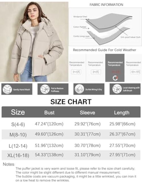 Gihuo Womens Puffer Jacket Full Zip Quilted Hooded Bubble Coats Padded Jacket Long Sleeve Winter Warm Coat Pocket