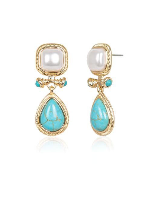 POSUR Turquoise Grape Leaf Beaded Balls Dangle 14K Gold Plated Earings for Women Gold Silver Drop Earings for Teen Girls Gifts