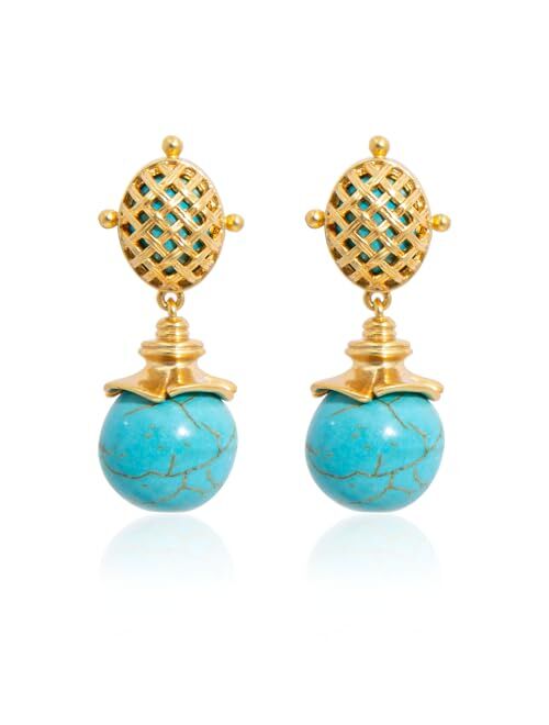 POSUR Turquoise Grape Leaf Beaded Balls Dangle 14K Gold Plated Earings for Women Gold Silver Drop Earings for Teen Girls Gifts