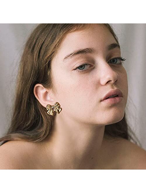 Famarine Gold And Silver Bow Earrings For Women