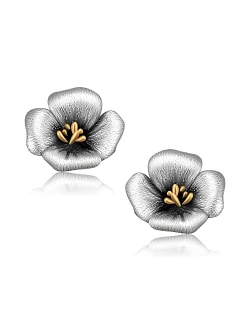 CHIC & ARTSY Flower Stud Earrings 925 Sterling Silver Flower Stud Earrings Dainty Flower Stud Earrings for Women Fashion Hypoallergenic Mothers Day Earrings Jewelry