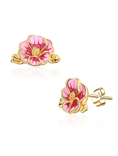 CHIC & ARTSY Flower Stud Earrings 925 Sterling Silver Flower Stud Earrings Dainty Flower Stud Earrings for Women Fashion Hypoallergenic Mothers Day Earrings Jewelry