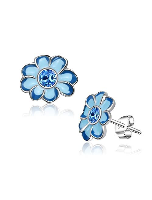 CHIC & ARTSY Flower Stud Earrings 925 Sterling Silver Flower Stud Earrings Dainty Flower Stud Earrings for Women Fashion Hypoallergenic Mothers Day Earrings Jewelry