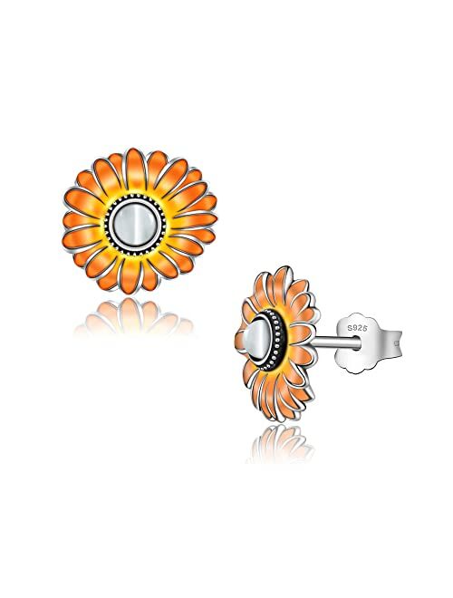 CHIC & ARTSY Flower Stud Earrings 925 Sterling Silver Flower Stud Earrings Dainty Flower Stud Earrings for Women Fashion Hypoallergenic Mothers Day Earrings Jewelry