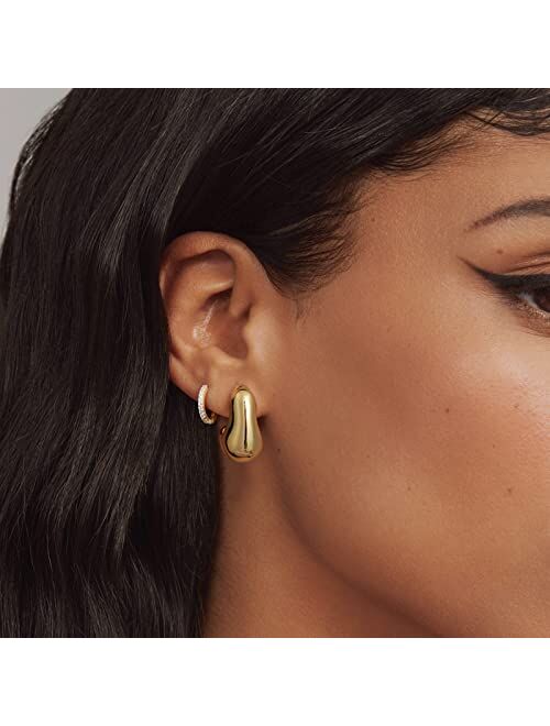 KissYan Chunky Gold Hoop Earrings for Women, 14K Gold Plated Lightweight Hollow Open Hoops Thick Teardrop Earrings Sterling Silver Post Fashion Jewelry Gifts