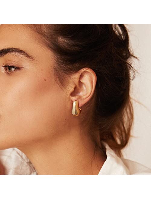 KissYan Chunky Gold Hoop Earrings for Women, 14K Gold Plated Lightweight Hollow Open Hoops Thick Teardrop Earrings Sterling Silver Post Fashion Jewelry Gifts