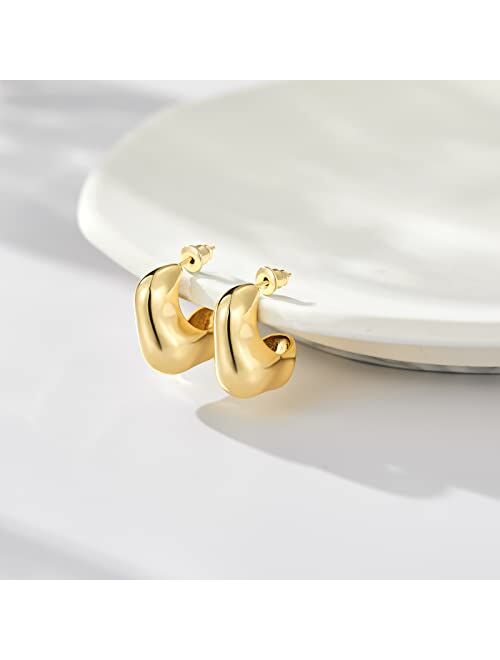 KissYan Chunky Gold Hoop Earrings for Women, 14K Gold Plated Lightweight Hollow Open Hoops Thick Teardrop Earrings Sterling Silver Post Fashion Jewelry Gifts