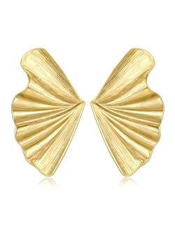 KissYan Gold Statement Earrings, 14K Gold Plated Flower Gingko Leaf Geometric Twisted Knot Fan-shaped Mermaid Tail Exaggerated Earrings Trendy Jewelry for Women