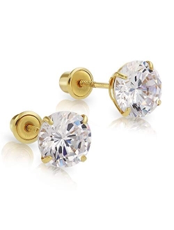Art And Molly 14k Yellow Gold Solitaire Made with SWAROVSKI Cubic Zirconia Round CZ Stud Earrings