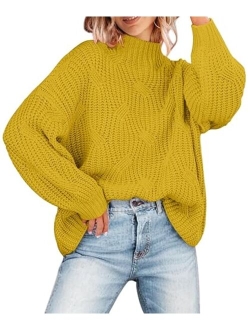 Women's 2023 Long Sleeve Mock Neck Oversized Pullover Sweater Knit Chunky Jumper Tops