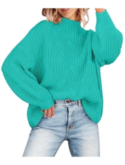 Women's 2023 Long Sleeve Mock Neck Oversized Pullover Sweater Knit Chunky Jumper Tops