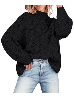 Women's 2023 Long Sleeve Mock Neck Oversized Pullover Sweater Knit Chunky Jumper Tops