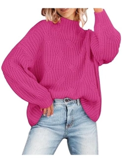 Women's 2023 Long Sleeve Mock Neck Oversized Pullover Sweater Knit Chunky Jumper Tops