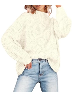 Women's 2023 Long Sleeve Mock Neck Oversized Pullover Sweater Knit Chunky Jumper Tops