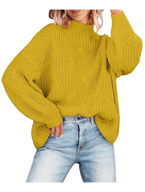 MEROKEETY Women's 2023 Long Sleeve Mock Neck Oversized Pullover Sweater Knit Chunky Jumper Tops