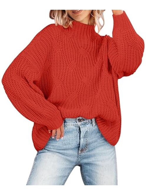 MEROKEETY Women's 2023 Long Sleeve Mock Neck Oversized Pullover Sweater Knit Chunky Jumper Tops