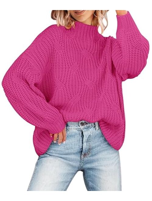 MEROKEETY Women's 2023 Long Sleeve Mock Neck Oversized Pullover Sweater Knit Chunky Jumper Tops