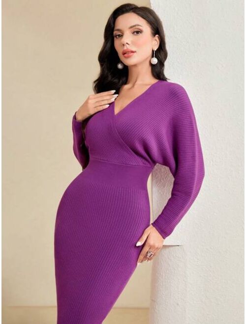 SHEIN Modely Dolman Sleeve Overlap Collar Sweater Dress