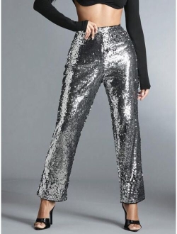 SHEIN BAE Sequin Straight Leg Pants