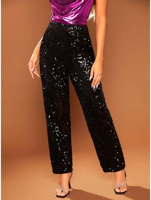 SHEIN BAE Sequin Straight Leg Pants