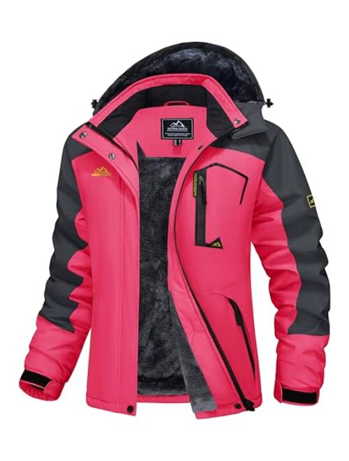 MAGCOMSEN Women's Ski Jacket Waterproof Insulated Snow Jacket Warm Windproof Winter Coats with Hood Fleece Lined Jacket