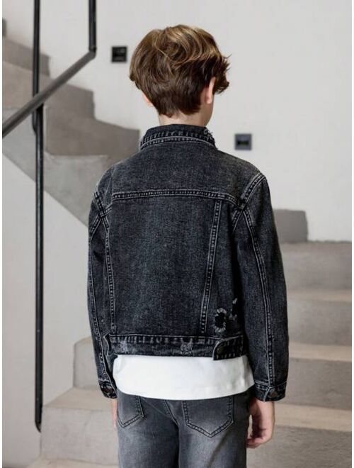 Shein Boys' (big) Distressed Denim Jacket