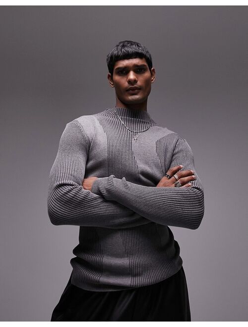 Topman reflective yarn sweater in gray