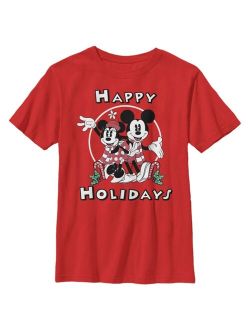 Boy's Mickey & Friends Christmas Retro Mickey and Minnie Happy Holidays Child T-Shirt