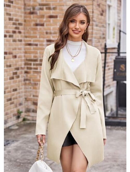 GRACE KARIN Cardigan for Women Lapel Draped Open Front Thin Sweater Long Sleeve Irregular Hem Outwear with Belt