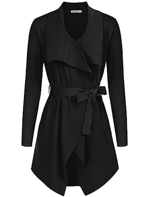 GRACE KARIN Cardigan for Women Lapel Draped Open Front Thin Sweater Long Sleeve Irregular Hem Outwear with Belt