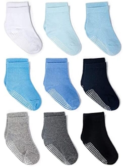 Zaples Grip Crew Socks with Non Slip/Anti Skid Soles for Baby Infants Toddlers Kids Boys Girls