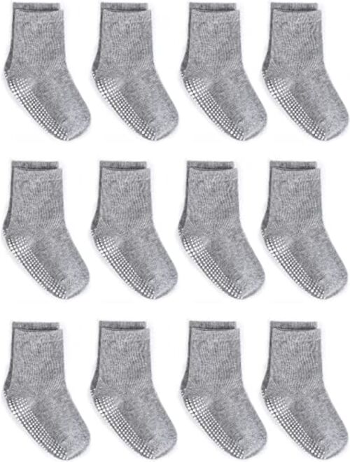 Zaples Grip Crew Socks with Non Slip/Anti Skid Soles for Baby Infants Toddlers Kids Boys Girls