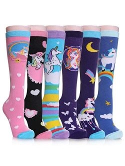 FNOVCO Girls Knee High Socks Cartoon Animal Patterns Cotton Over Calf Socks