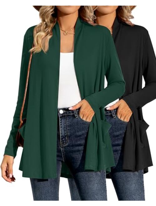 Ficerd 2 Pcs Women's Long Sleeve Cardigans Casual Drape Open Front Lightweight Cardigans Sweaters Duster with Pockets