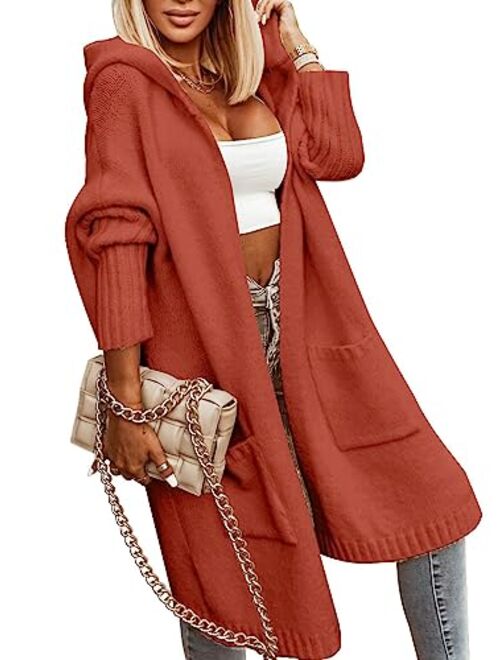 Aoysky Womens Long Cardigans Cable Knitted Open Front Oversized Hooded Outerwear Sweater Coat