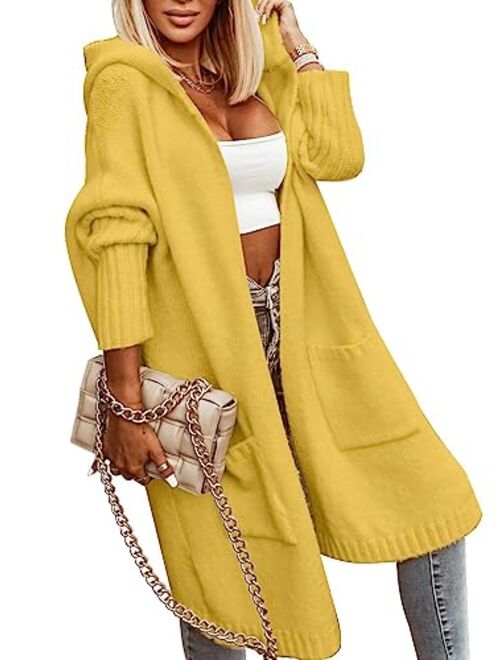 Aoysky Womens Long Cardigans Cable Knitted Open Front Oversized Hooded Outerwear Sweater Coat