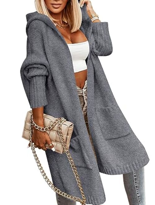 Aoysky Womens Long Cardigans Cable Knitted Open Front Oversized Hooded Outerwear Sweater Coat