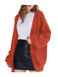 QUALFORT Women's Cardigan Sweater 100% Cotton Button-Down Long Sleeve Oversized Knit Cardigans