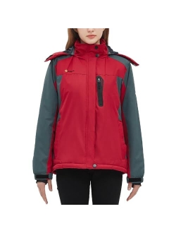 Kugnala Womens Waterproof Winter Jacket Skiing Warm Fleece Snow Coat Hooded Windproof Raincoat S-3XL