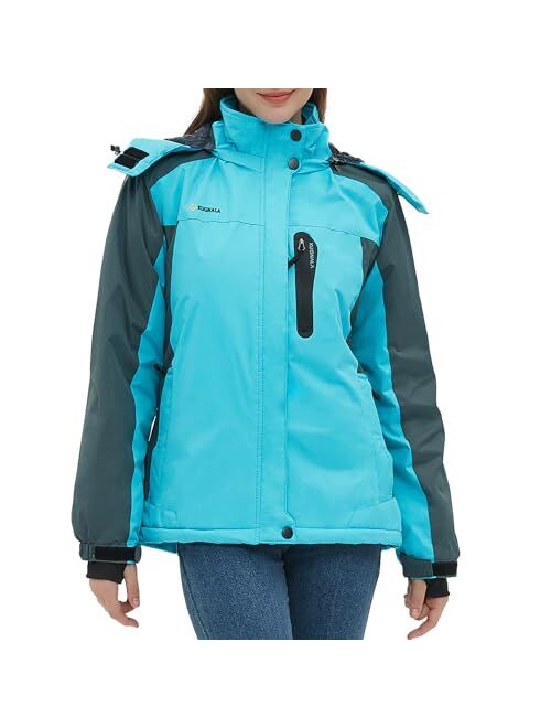 Kugnala Womens Waterproof Winter Jacket Skiing Warm Fleece Snow Coat Hooded Windproof Raincoat S-3XL