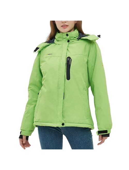 Kugnala Womens Waterproof Winter Jacket Skiing Warm Fleece Snow Coat Hooded Windproof Raincoat S-3XL